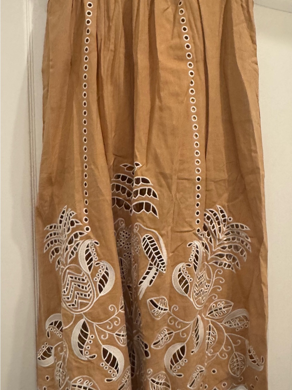 FARM Rio Tan Maxi Skirt with White Cutwork Embroidery - Picture 6 of 6